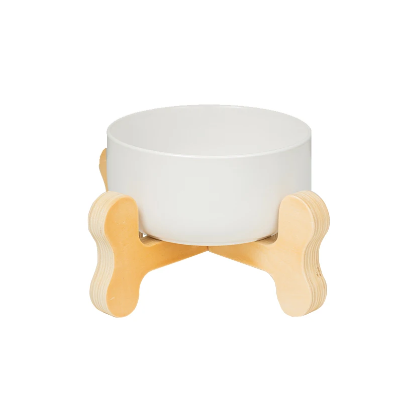 

Hot Sale Factory Price Multiple Colors Options Ceramic Pet Feeding Bowl Dog Feed Bowl with wood stand, White/black/yellow/blue/green/pink