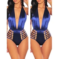 

Wholesale Clothing Women High Cut Velvet Bodysuit Jumpsuit