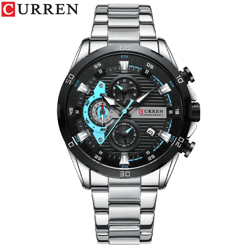 

Curren 8402 Stainless Steel Watches for Mens Creative Fashion Luminous Dial with Chronograph Clock Male Casual Wristwatches