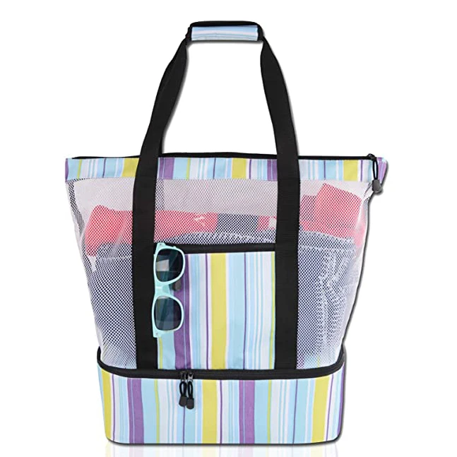 

2021 New Design Beach Cooler Bag Mesh Beach Tote Bag With Detachable Beach Cooler, Reference the picture