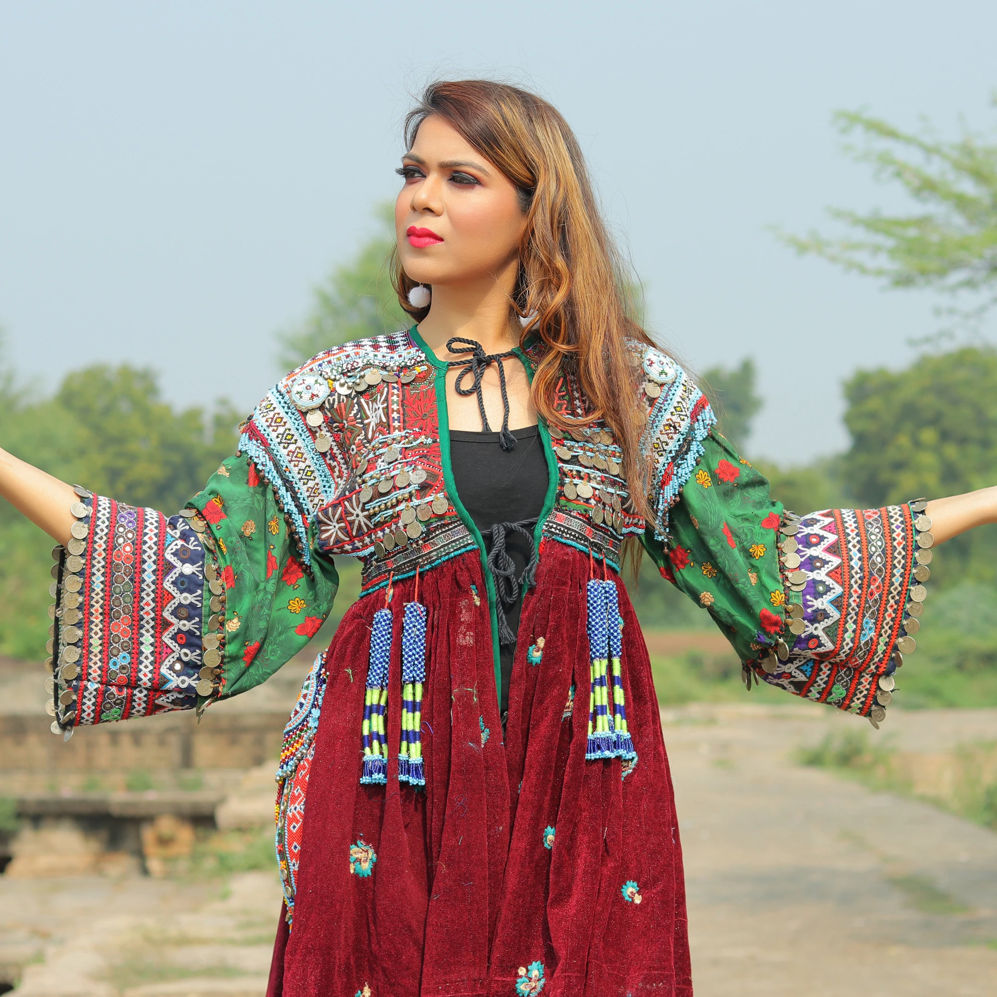 
Vintage Afghan Wedding Kuchi Dresses   Bohemian Afghan kuchi tribal dress   Tassels coins vintage kuchi clothing 