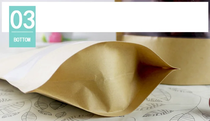 Custom logo Printed Brown Kraft Paper Pouches Ziplock Bags With Clear Window