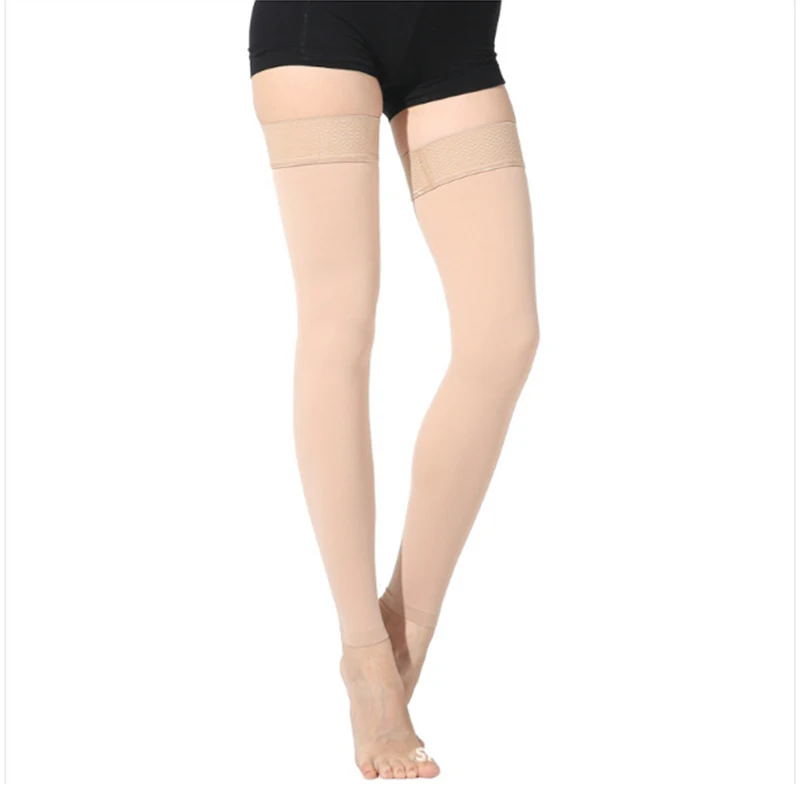 

Factory made varicose veins open toe compression thigh high medical women stockings with silicone, Custom color