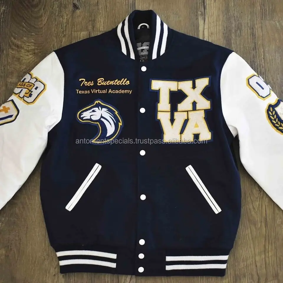 Ens Varsity Wool Fabric Varsity Jacket In Navy/grey Cheap Men Letterman