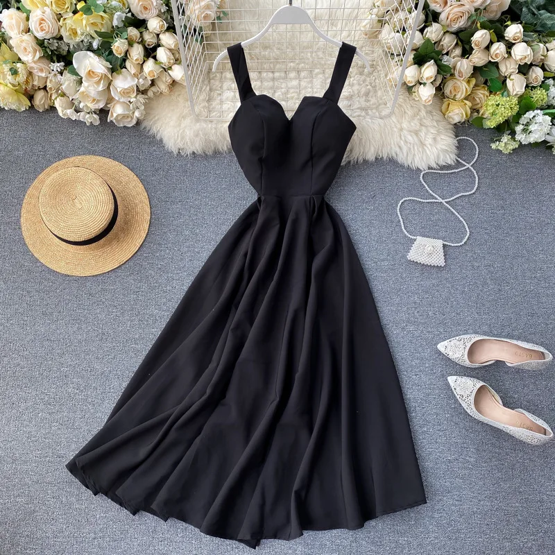 

Summer Dress Cross Strap Open Back Solid Beach Style Ankle-Length Women Wedding Casual Dresses