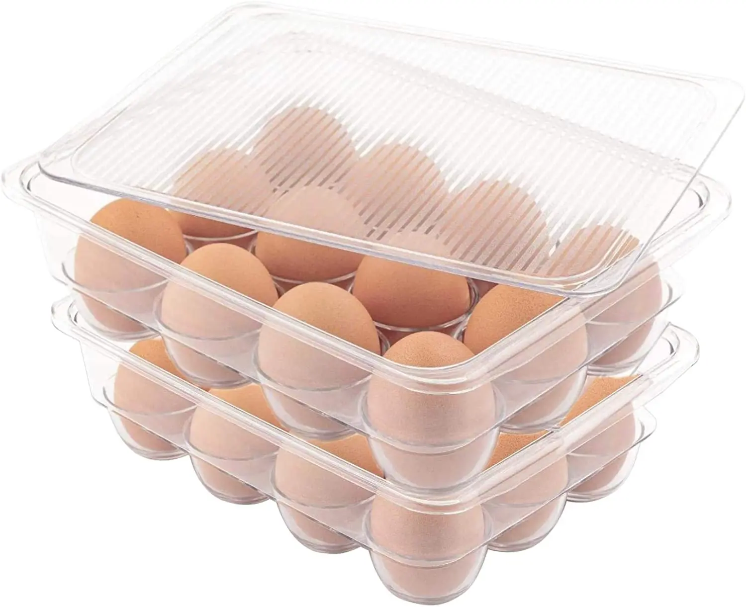 

Totally Kitchen Plastic Egg Holder BPA Free Fridge Organizer with Lid & Handles Refrigerator Storage Container 12 Egg Tray, Transparent