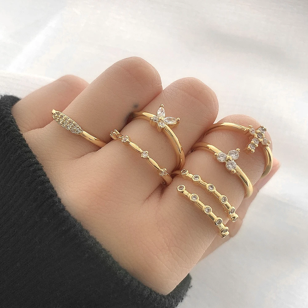 

FOXI minimalist jewelry gold plated anillosanel rings setgold rings for women