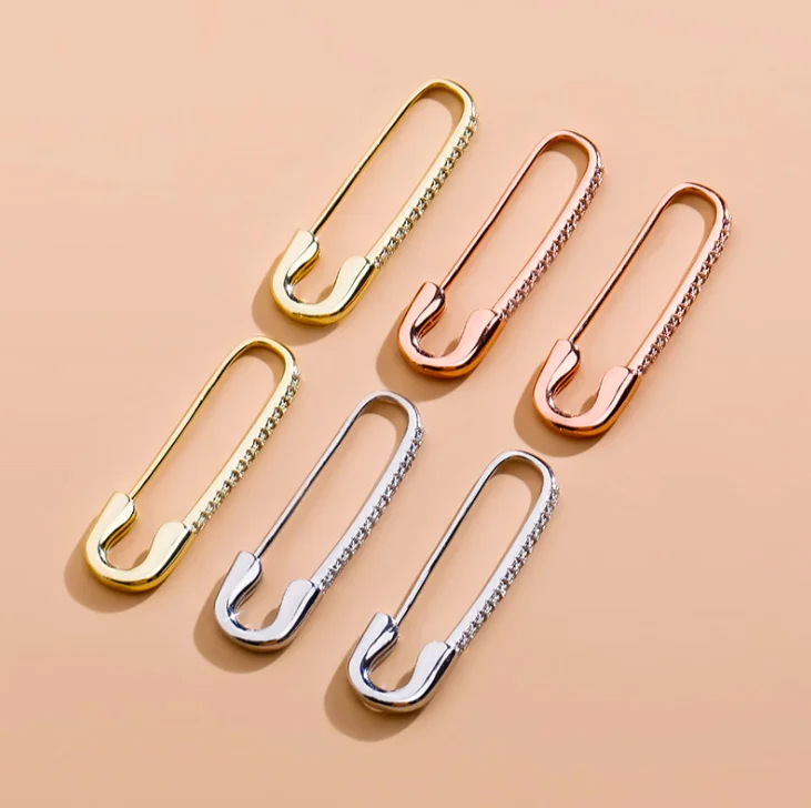 

jialin jewelry 2020ins Hot Sale iced out Hip Hop gold plated brooch safety pin earrings