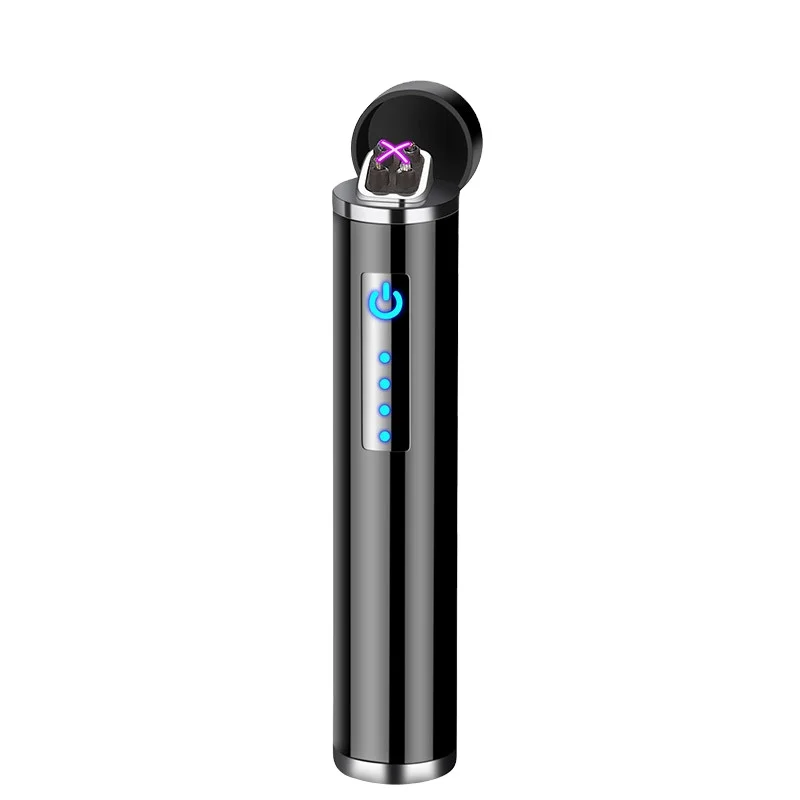 

2010 newly custom logo touch sensing USB rechargeable cigarette lighter with cylindrical double arc windproof lighter