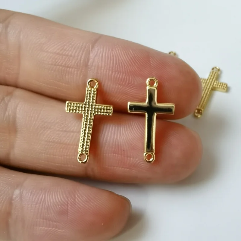

Cheap wholesale high quality copper alloy plated 18 K gold cross Connector for jewelry accessories, Gold color