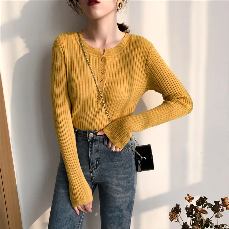 

2020 Wholesale Women Fashion Long Sleeve Knitted Top Ladies Button Down Blouse