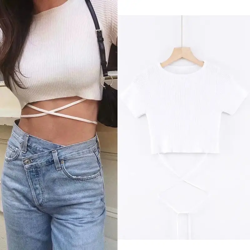 

O Neck Summer Knit Crop Top Sleeveless Women Sexy Basic T Shirt Off Shoulder Ribbed Black Tank Top Casual