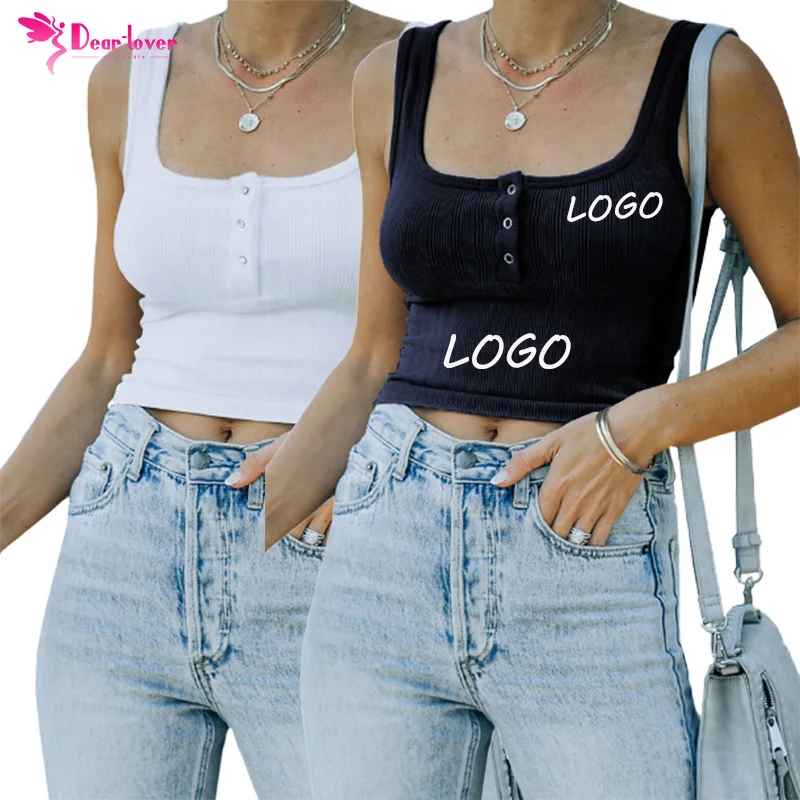 

2022 Summer Custom Logo Casual Tops For Women Sleeveless Solid Color Cropped Tank Top