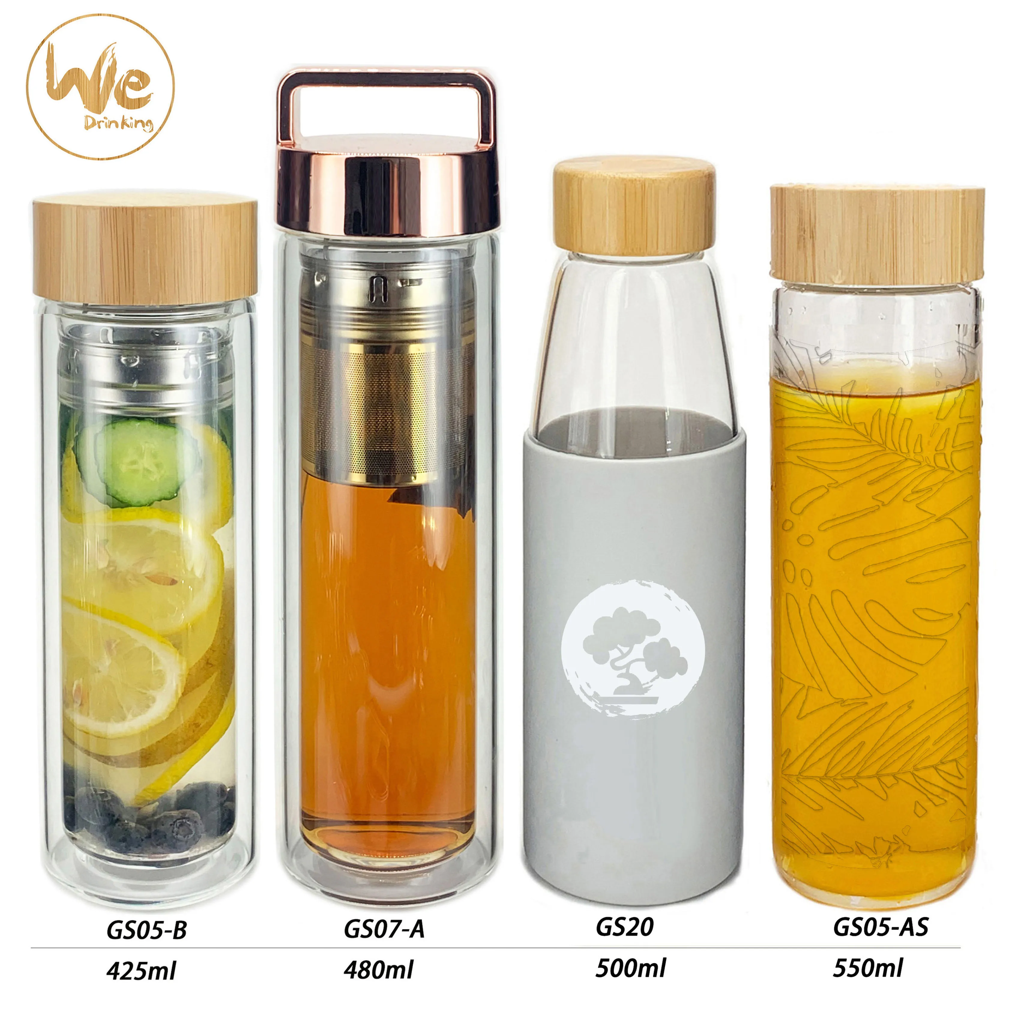 Double Wall Glass Water Bottle with Removable Filter  Infuser and Leak Proof  Handle Lid for Hot or Cold Detox Tea