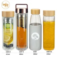 

Double Wall Glass Water Bottle with Removable Filter Infuser and Leak Proof Handle Lid for Hot or Cold Detox Tea