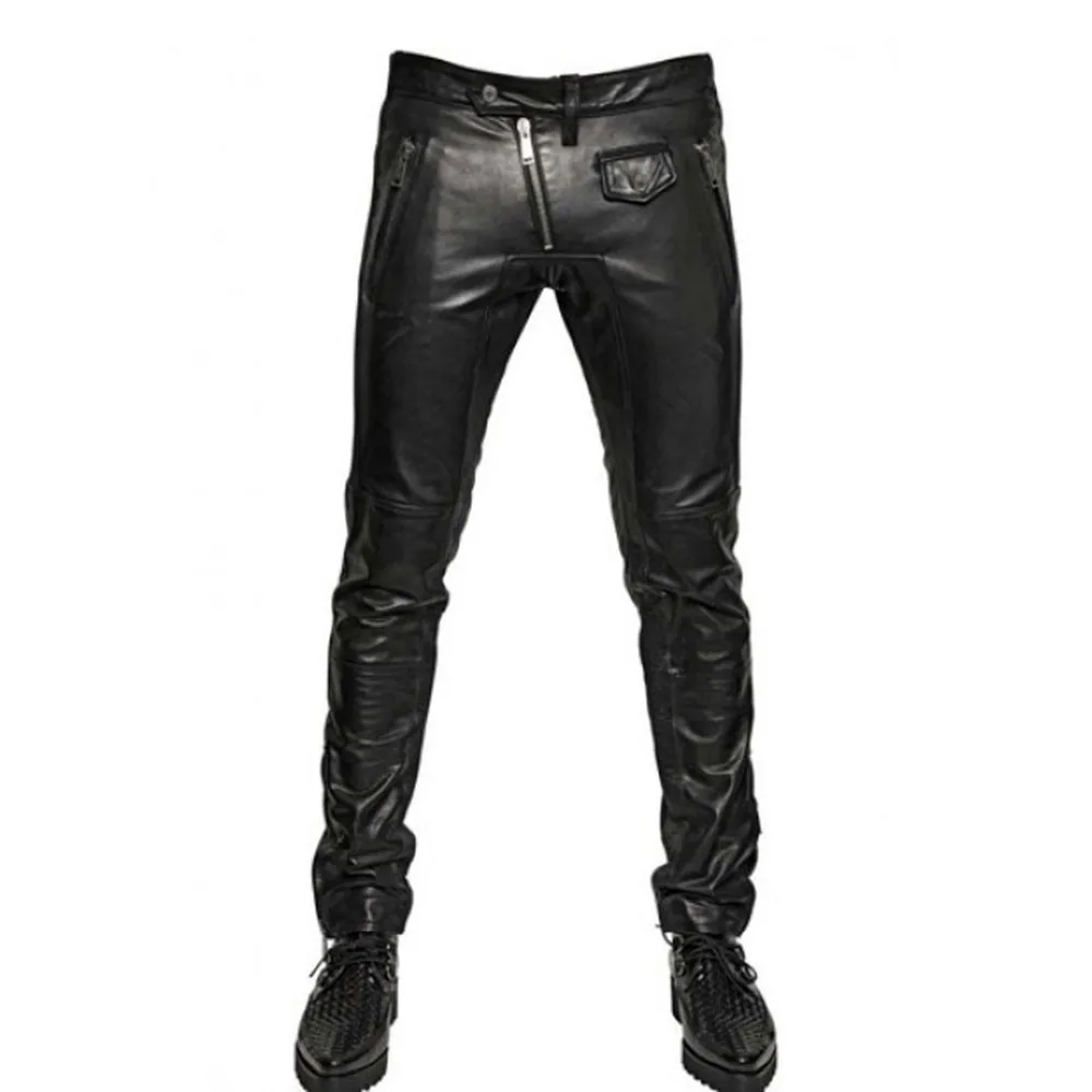 Men Leather Pants Winter Oem Service Quick Style Breathable Zipper Fly