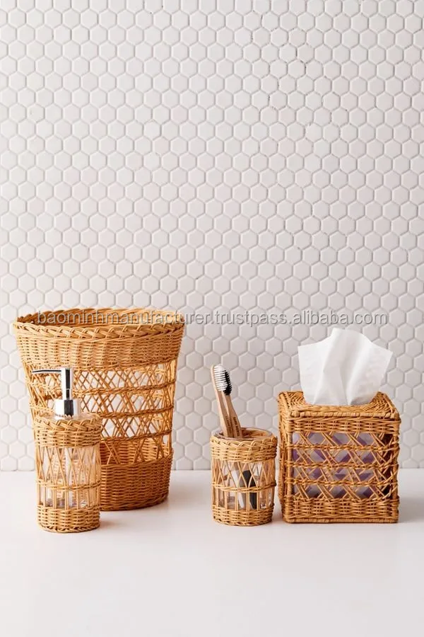 Vintage Style Rattan Bathroom Set 7 Pieces Buy Vintage Style Rattan