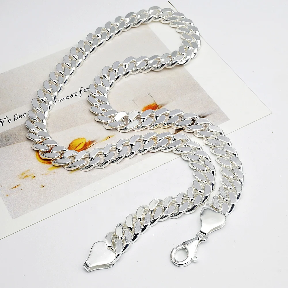 

Factory wholesale fine jewelry solid silver men's chains male cuban chain hip hop link 925 silver bracelet chain necklace