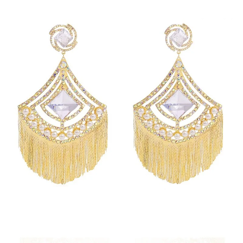 

Yulaili Wholesale Design Hot Sale Gold Tassel Copper Electroplated Earrings Silver Shiny Stone Earings For Girls Jewelry