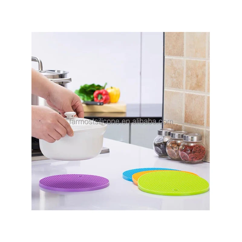 

Heat Resistant Round Pot Holder Honeycomb Silicone Insulation Mat Tabletop Protection Silicone Trivet Mat Hot Pot Placemat, Green, blue, orange, purple, red, brown,grey