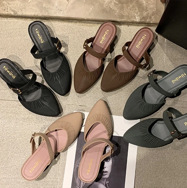 

Summer Womens Shoes Plastic Shallow Sandals Pointed Toe Waterproof Work Shoes, Green, black, brown, pink
