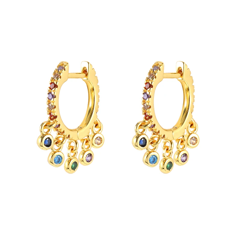 

INS creative versatile personality mini rainbow zircon stud hoop earrings