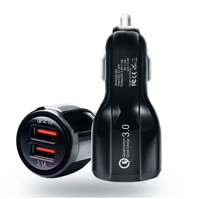 

UUTEK 2021 brand new QC 3.0 New Design 2 Port Usb Electric Car Charger Shipping car battery charger RS-681, Black white