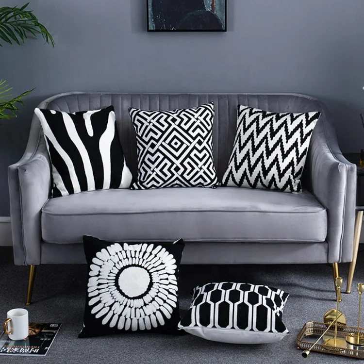 Geometrical Pattern Cotton Woven Cushion Covers Jacquard Weaving Pillow