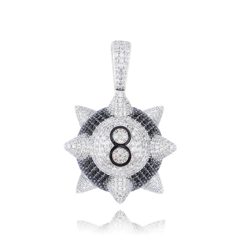 New Iced Out Trippieredd Inspired Sport Spike 8-ball Billiard Ball Number 8 Pendant Necklace With Free Chain Hip Hop Jewelry