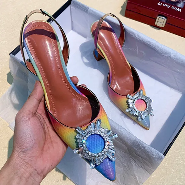 

Zapatos De Mujer Elegante Dropshipping Luxury Rhinestone Diamond Kitten Slingback Sandals Ladies Heels Shoes for Women, Rainbow color