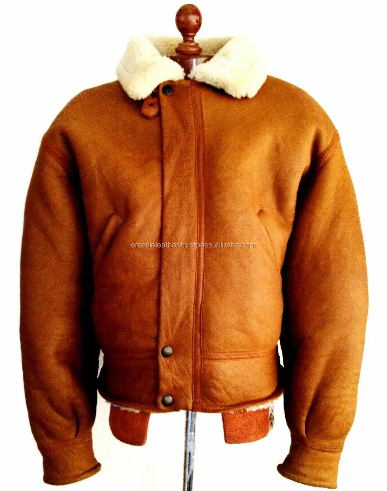 Vintage Mens Leather Sheepskin Shearling Flying Pilot Aviator B3