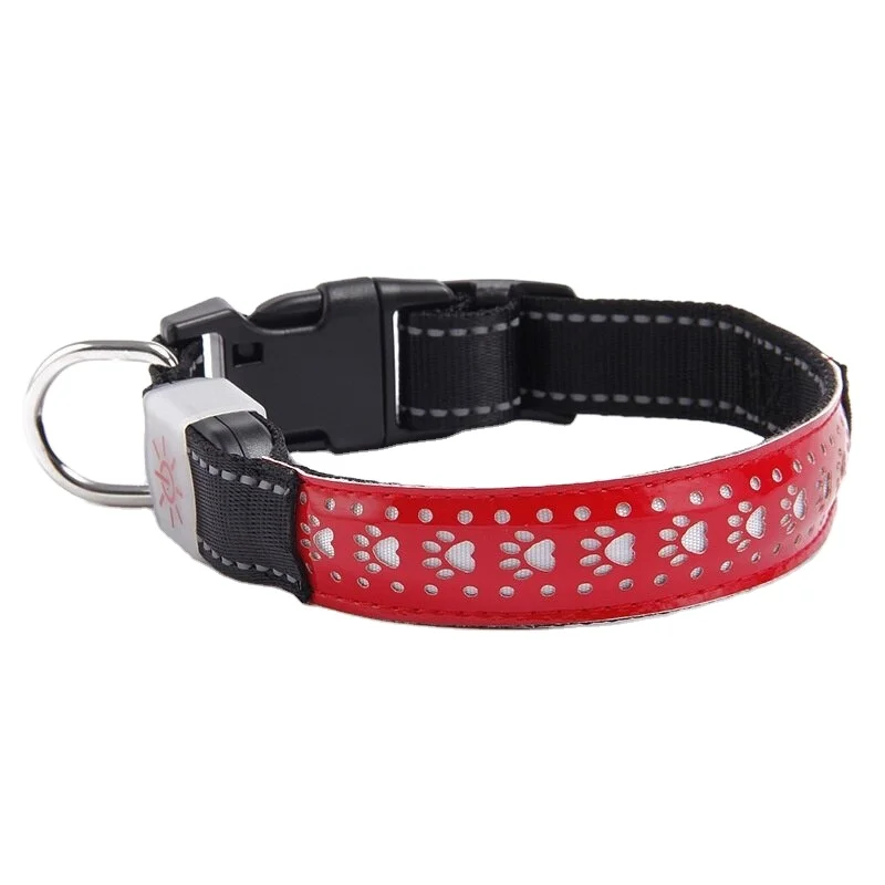 

Design carved leather luminous collar and embossed printed pet LED flash dog collar