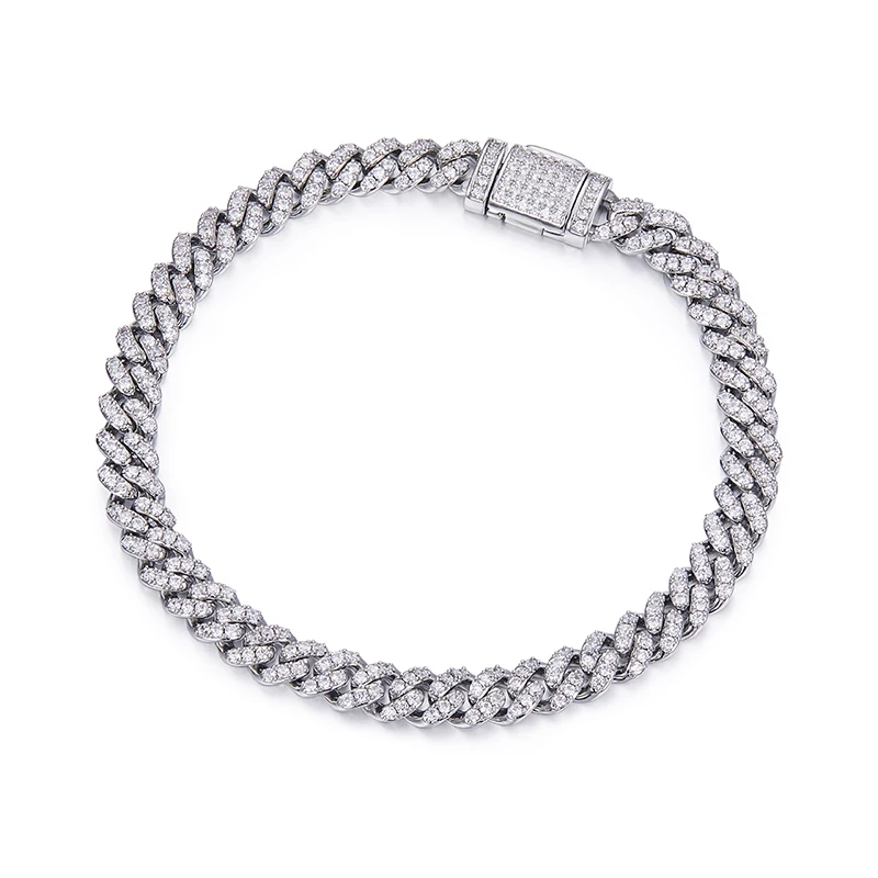 

Messi Gems Fashion Jewelry Hip-hop 6mm 925 Sterling Silver Ice Out Moissanite Cuban Chain bracelet necklace