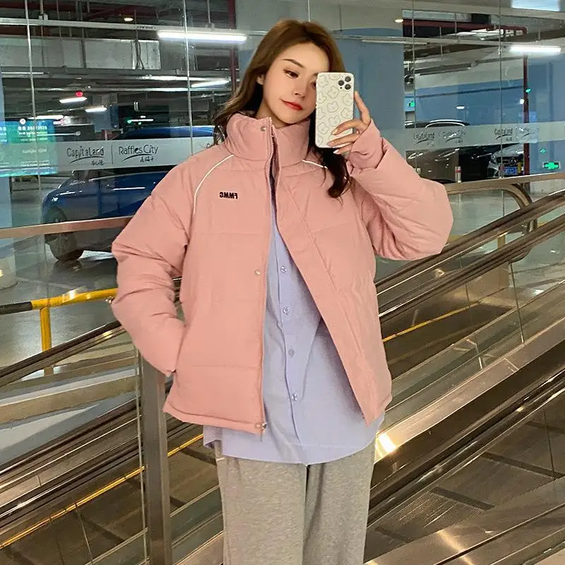 

2021 Winter Women Oversized Parkas Jacket Fashion Solid Stand Collar Thick Warm Padded Coat Casual Winter Outwear Jacket Parkas
