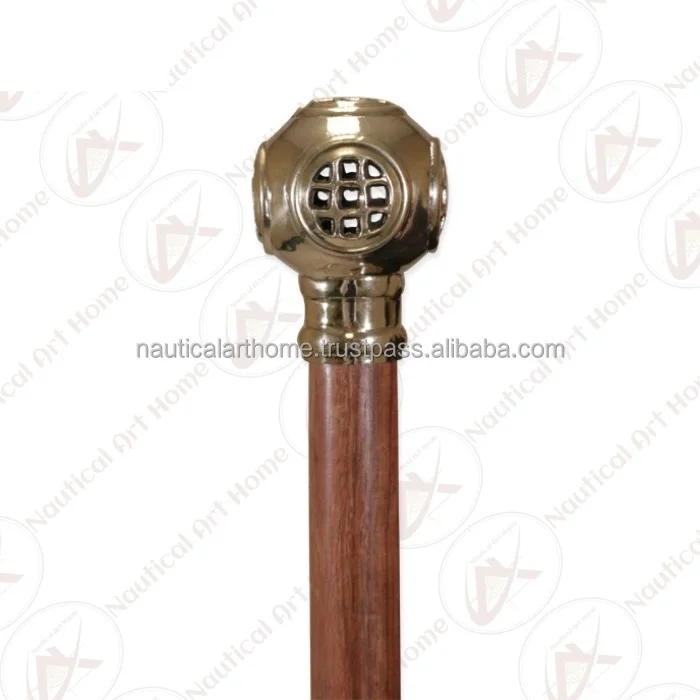 nautical wooden walking stick designer brass