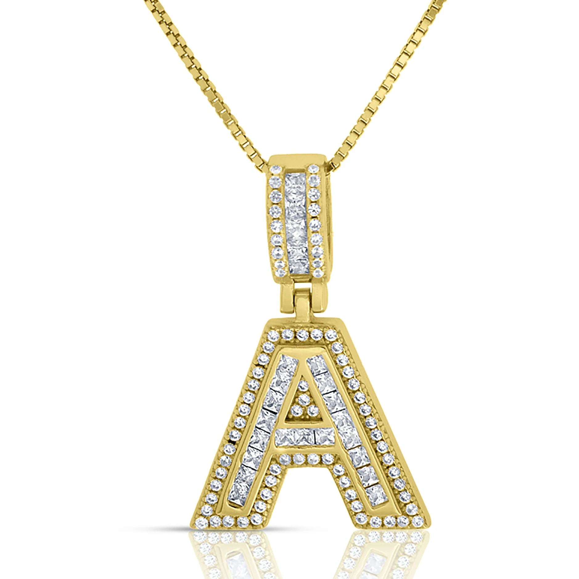 

Sterling Silver Gold Plated Mini Baguette Initial Pendant Necklaces