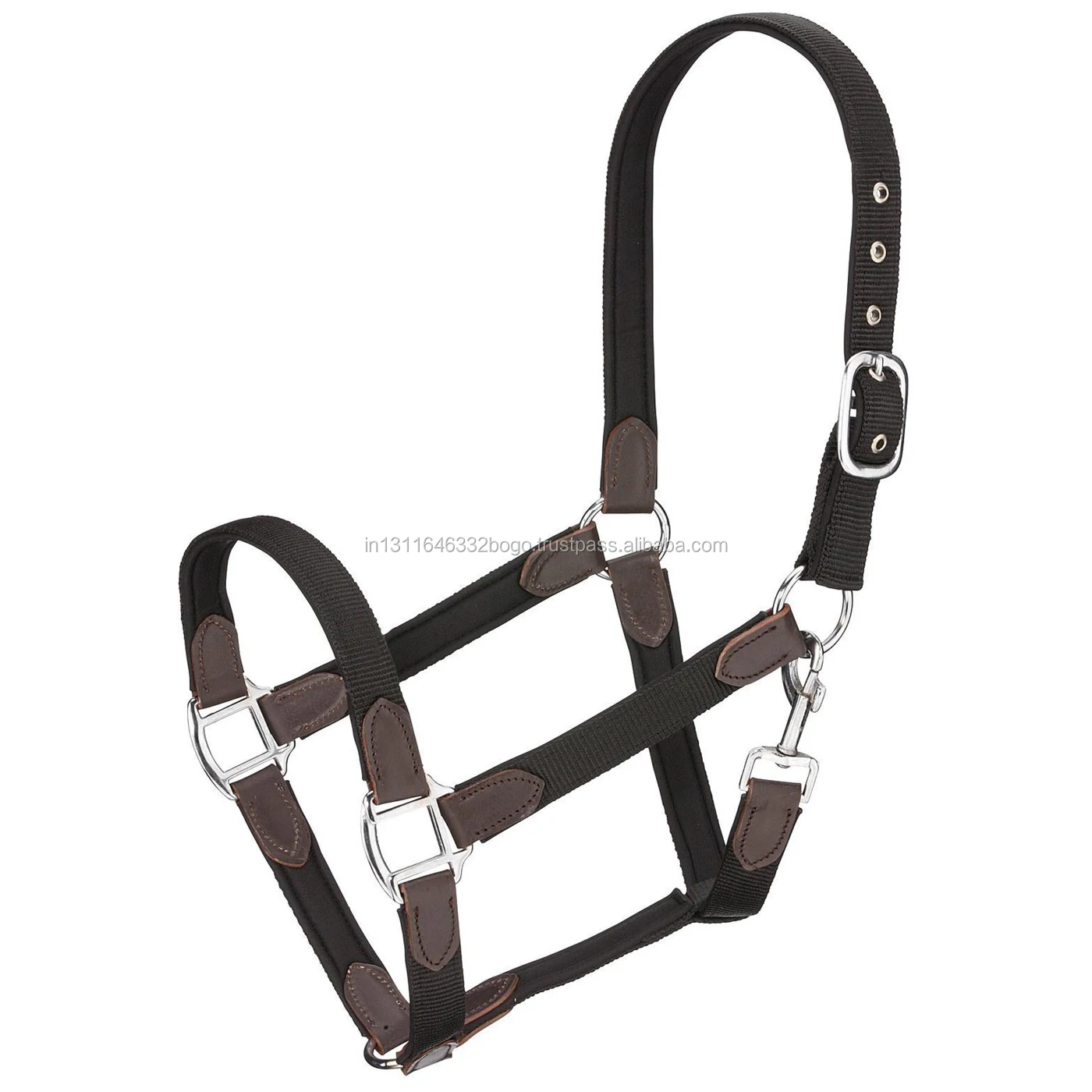 Best Quality Nylon Leather Halter With Leather Ends Fleece Padded Nose Band Headpiece And