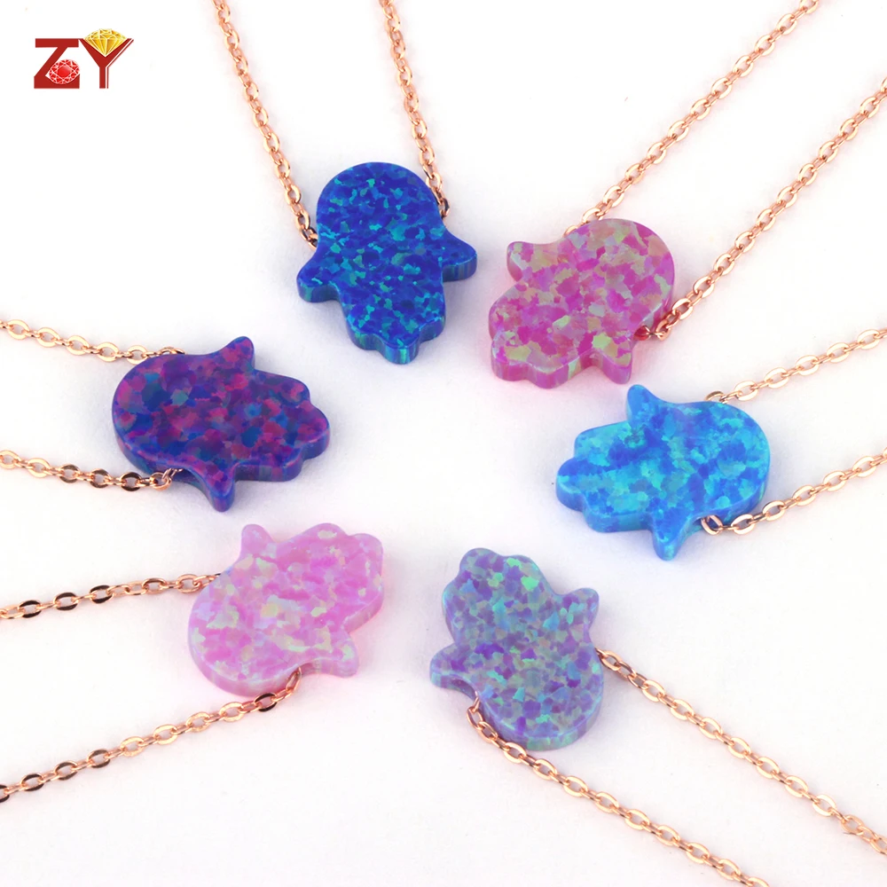 Factory Process 925 Sterling Silver Link Chain Hamsa Hand Opal Stone Silver Necklace