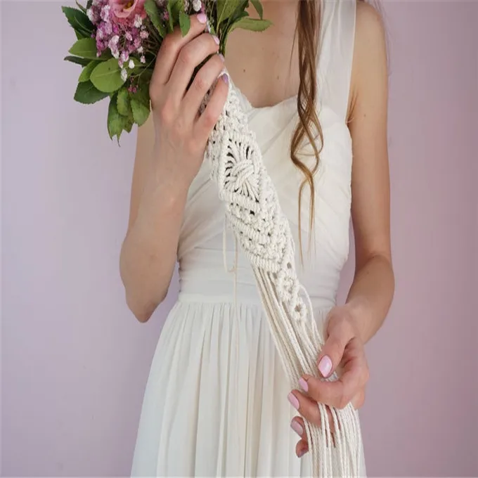 

New W10193 Macrame Bouquet Wrap Wedding Bouquet Boho Bride