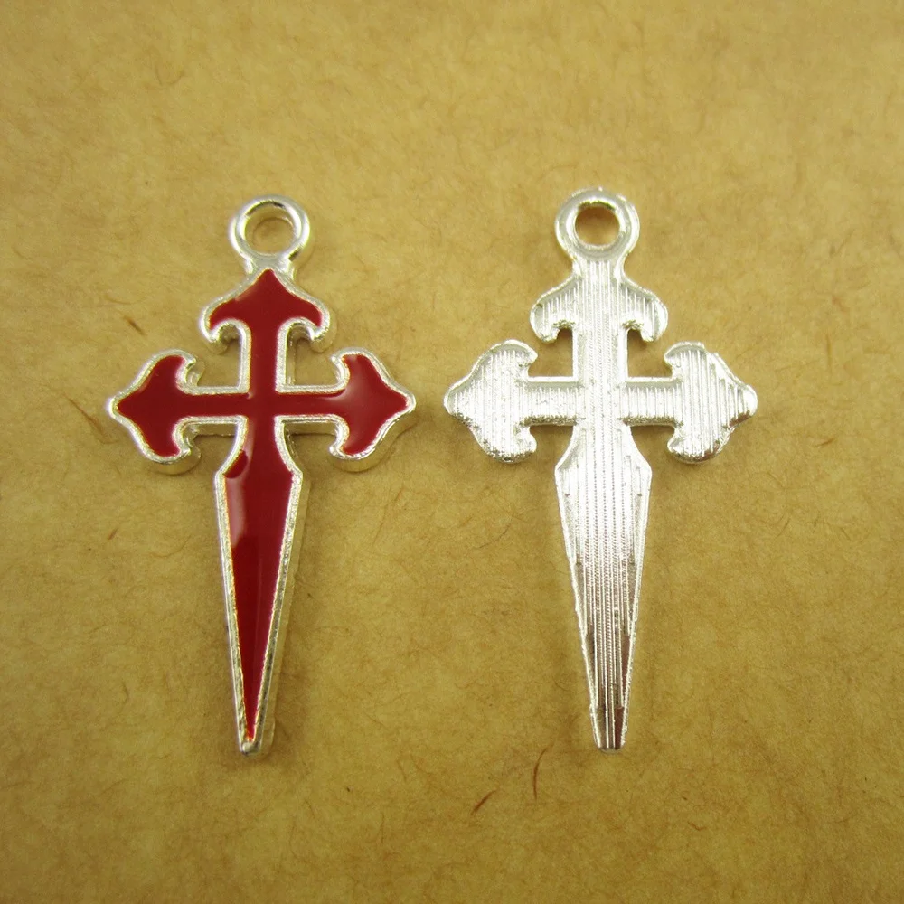

Red Enamel Silver Saint James Crusader Rosary Crucifix Cross