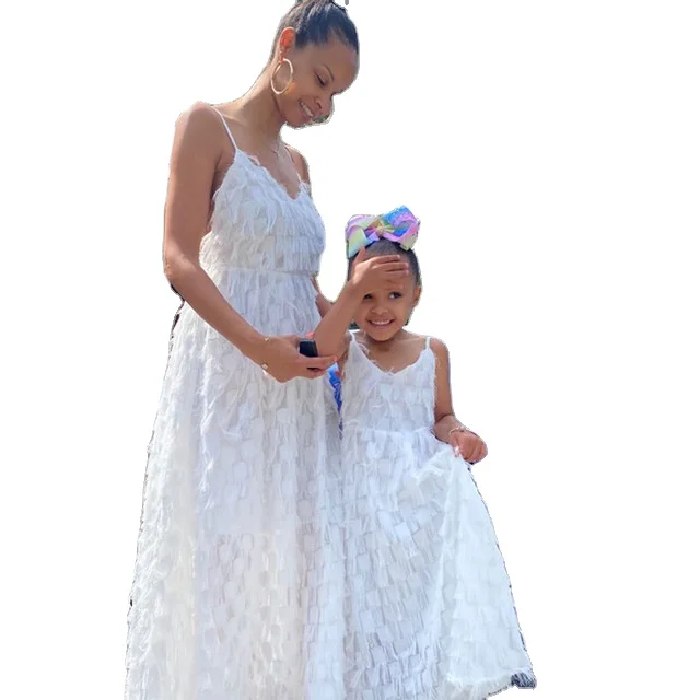 

2021 vendor women girl white maxi dresses mommy and me summer outfits