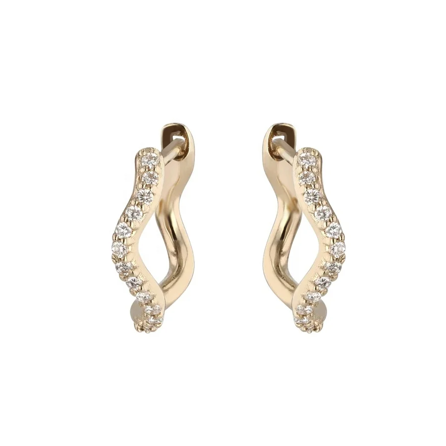 

925 Sterling Silver Jewelry Gold Wave Curbed Huggie Hoop Earring Fashionable