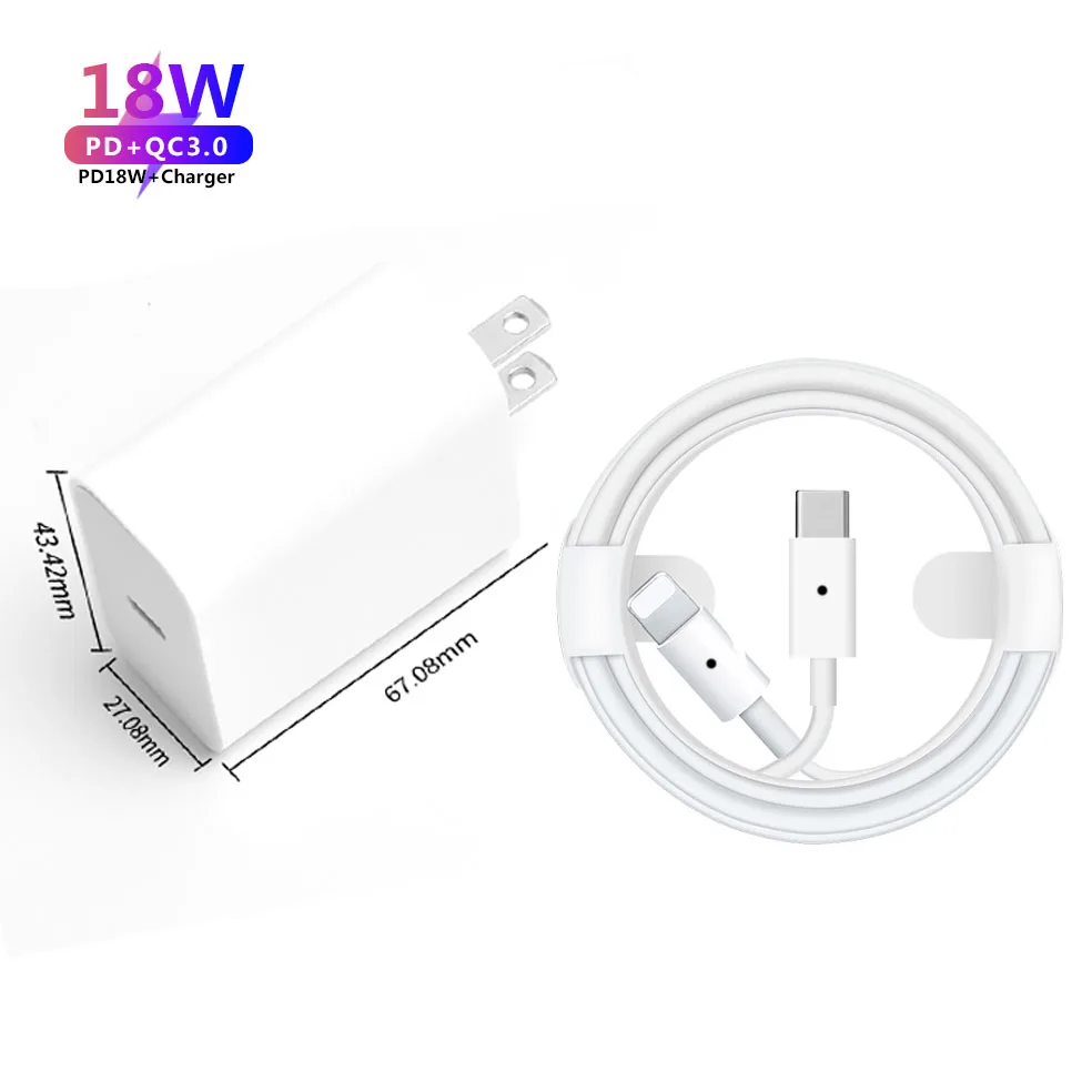 

PD 18W charger charging type c to lightn ing cable fast charging cable original usb c cable kabel data with PD charger, White