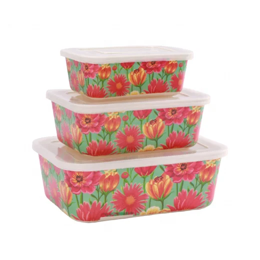 

Flower Garden Leakproof Vacuum Container Red Food with Plastic Bamboo Fiber Lid Family Storage Boxes & Bins Craft Paper Ring, Customized color