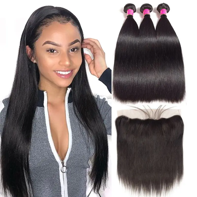 

100% Raw Brazilian Human Hair Bundles 3 Bundles with Closure and Frontal