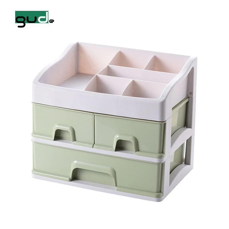

Larger 2 layer Plastic Make up Organizer Cosmetic Boxes makeup case with drawer, White