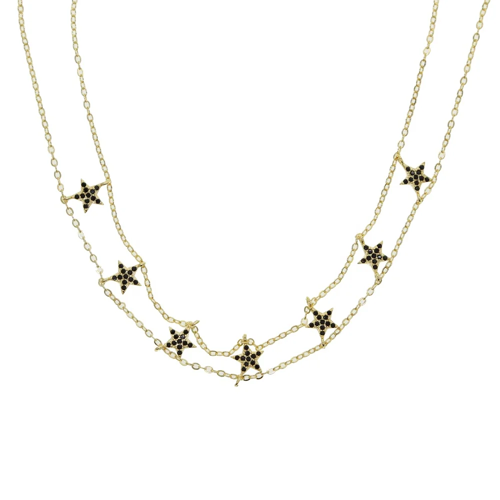

high quality black cz zirconia shinny star dainty charm gold rose gold colors fashion women 32+10cm star charm choker necklace