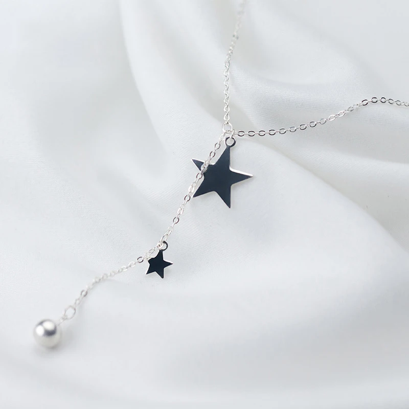 

N1195 Korean Style Sterling Silver 925 Female Korean Version Of Sen'S Sweet Pearl Five Pointed Star Long Y-Shaped Necklace