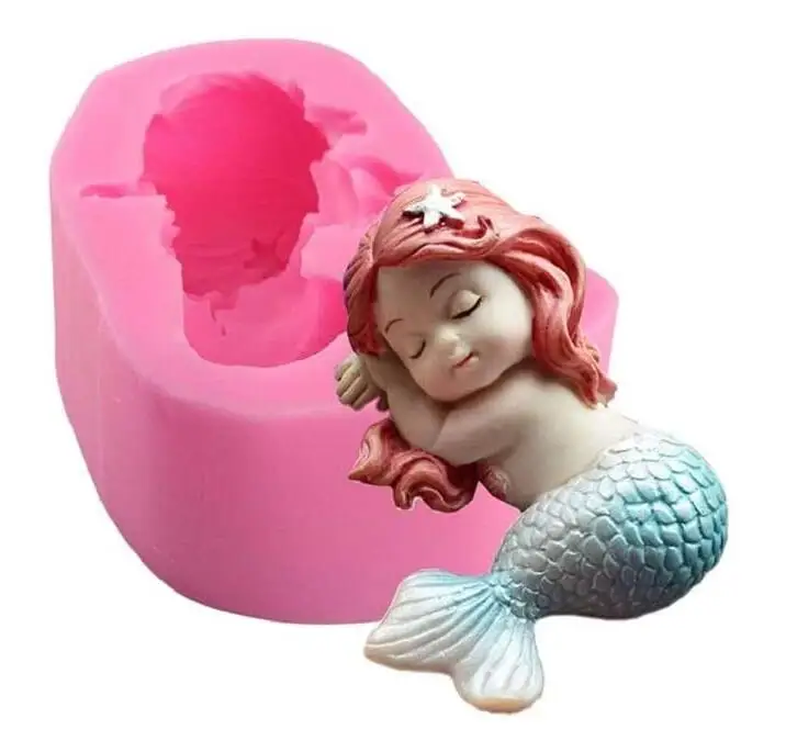 

3D Sleeping Mermaid Fondant Silicone Mold for Baby Shower Cake Decorating Cupcake Toppers Making, Handmade Sugarcrafts Chocolate