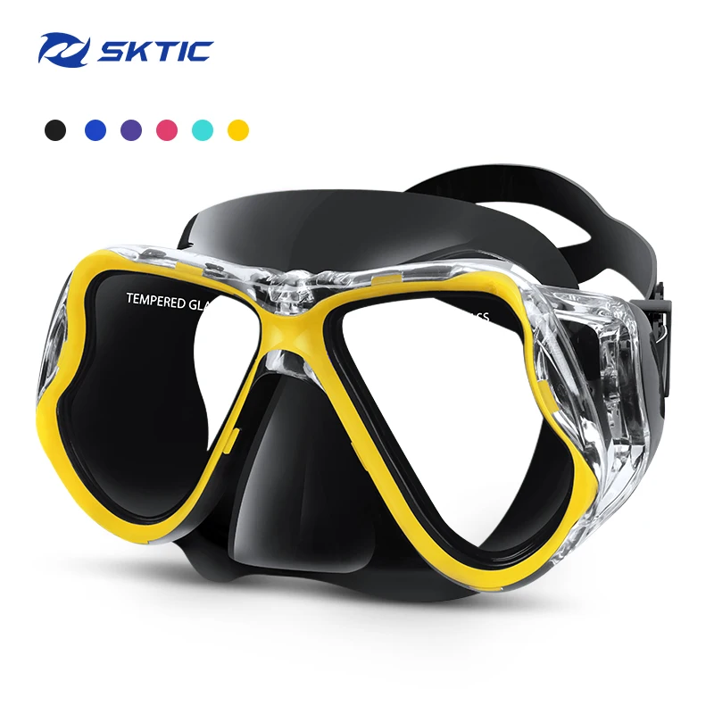 

SKTIC Black Yellow Panoramic Spearfishing Freediving Scuba Diving Mask Underwater Scuba Swim Surface Diving Gear masks